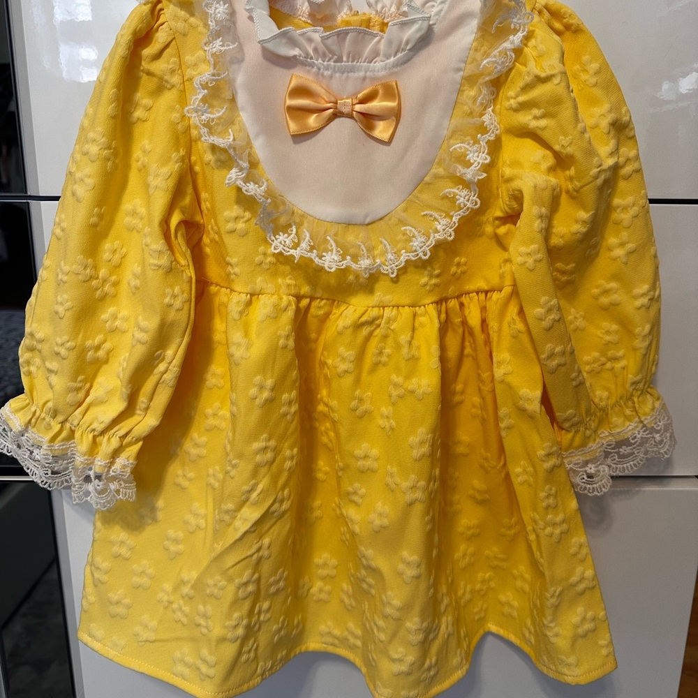 Yellow Lace Trim Kids Dress